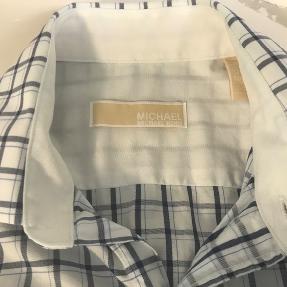 Michael Kors Men’s Dress Shirt 14 1/2 Small Window Check White /Navy /Blue - Picture 5 of 8